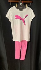 Puma Girl's 2-piece Logo Outfit Set T-Shirt  Leggings Pink Medium 10/12