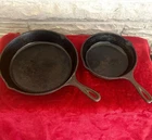 BUNDLE ~ 2 Vintage Lodge Cast Iron Fry Pans 8SK & 5SK W/Bottom Ring 10.5” & 8”