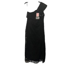 NWT PrettyLittleThing Black Lace One Shoulder Bodycon Midi Dress - Size US6/UK10