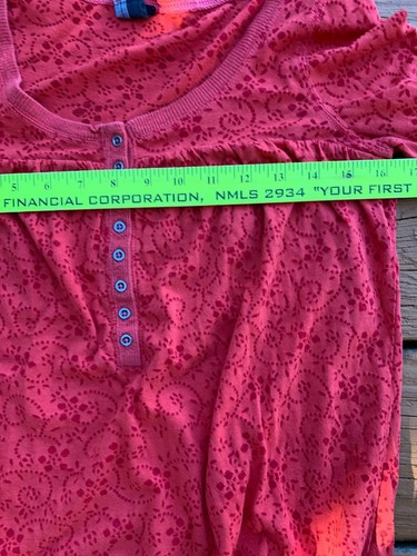 FREE PEOPLE Scoop Neck Burnout Henley Knit Shirt Top S Orange/red Loose Fit NICE - Picture 11 of 12