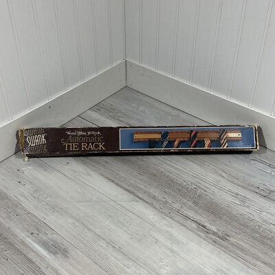 Vintage Swank 24 Hook Automatic Tie & Belt Rack Wood Brass in Box