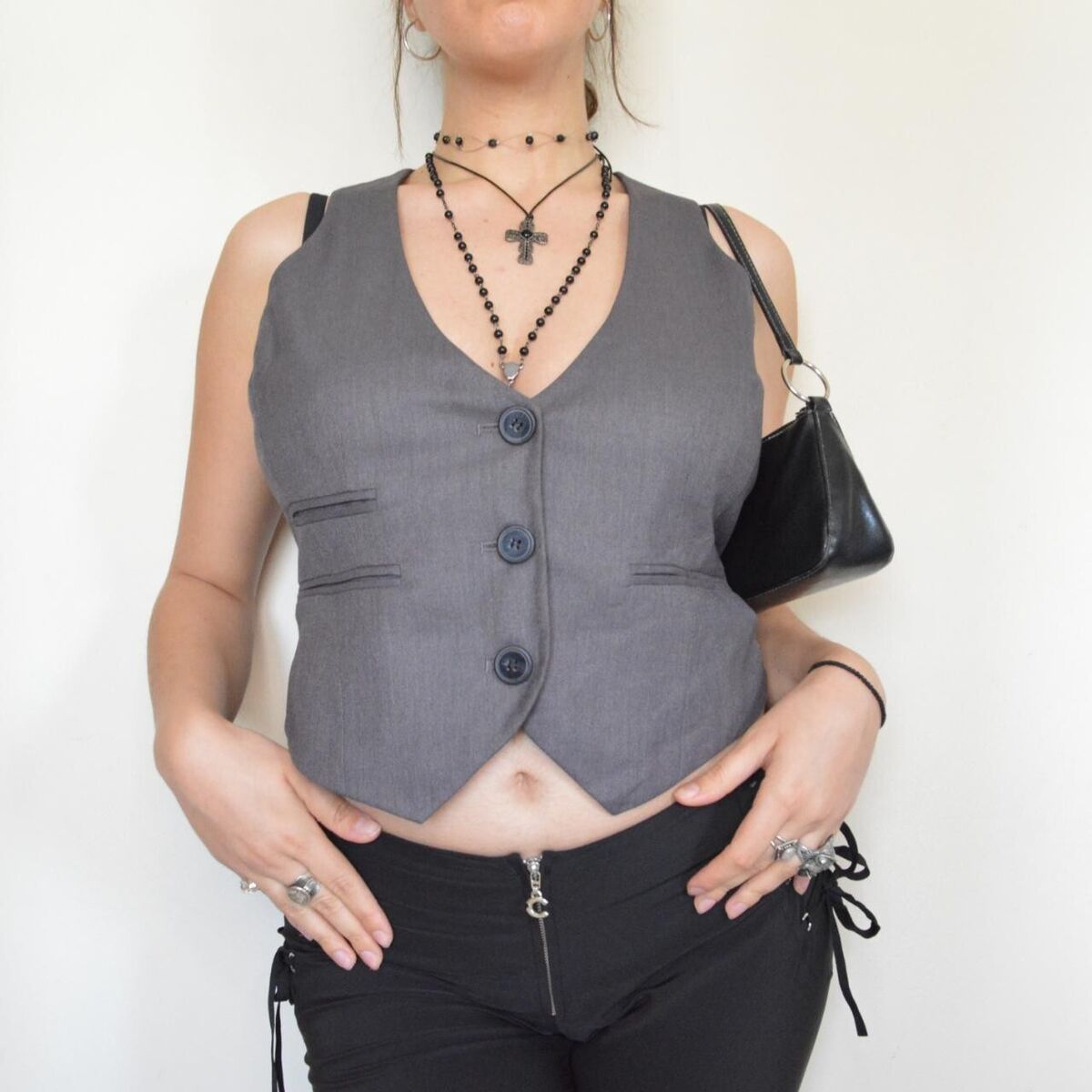 Vintage 00s y2k 2000s dark grey vest street fashion staple Vintage 00s y2k 2000s dark grey vest street fashion staple