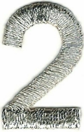 Metallic Silver Number 2 Patch Embroidered Cut out Iron on Sew on (1") Lot of 4 - Picture 2 of 2