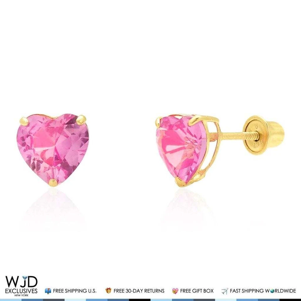 Aretes solitarios de oro real de 14 quilates con forma de topacio rosa atornillado trasero Foto 2 de 4