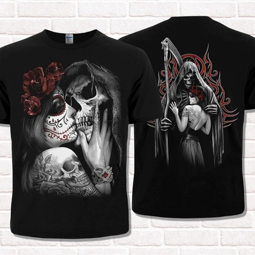 Muerte kisses Death T-Shirt. Holy Death. Santa Muerte. Mexican style Grim Reaper