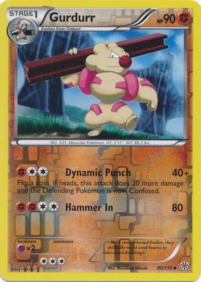 Pokemon - Gurdurr - 80/135 - Uncommon - Reverse Holo - BW Plasma Storm - NM