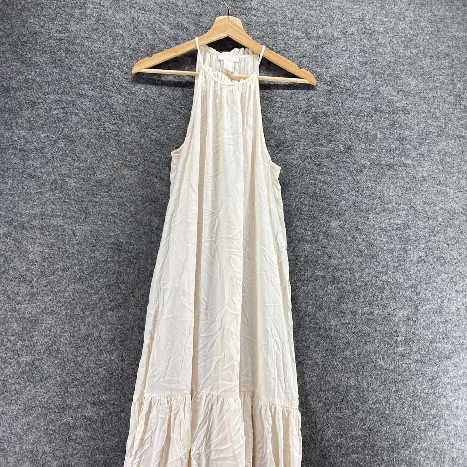 H&M Dress Women 4 Beige Maxi Long Sleeveless Round Neck Solid Pullover Casual - Image 3 of 4