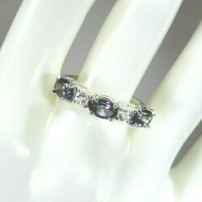1.82 ct Mystic Fire & White Topaz Solid Sterling Silver Ring- SIZE 9 1/4