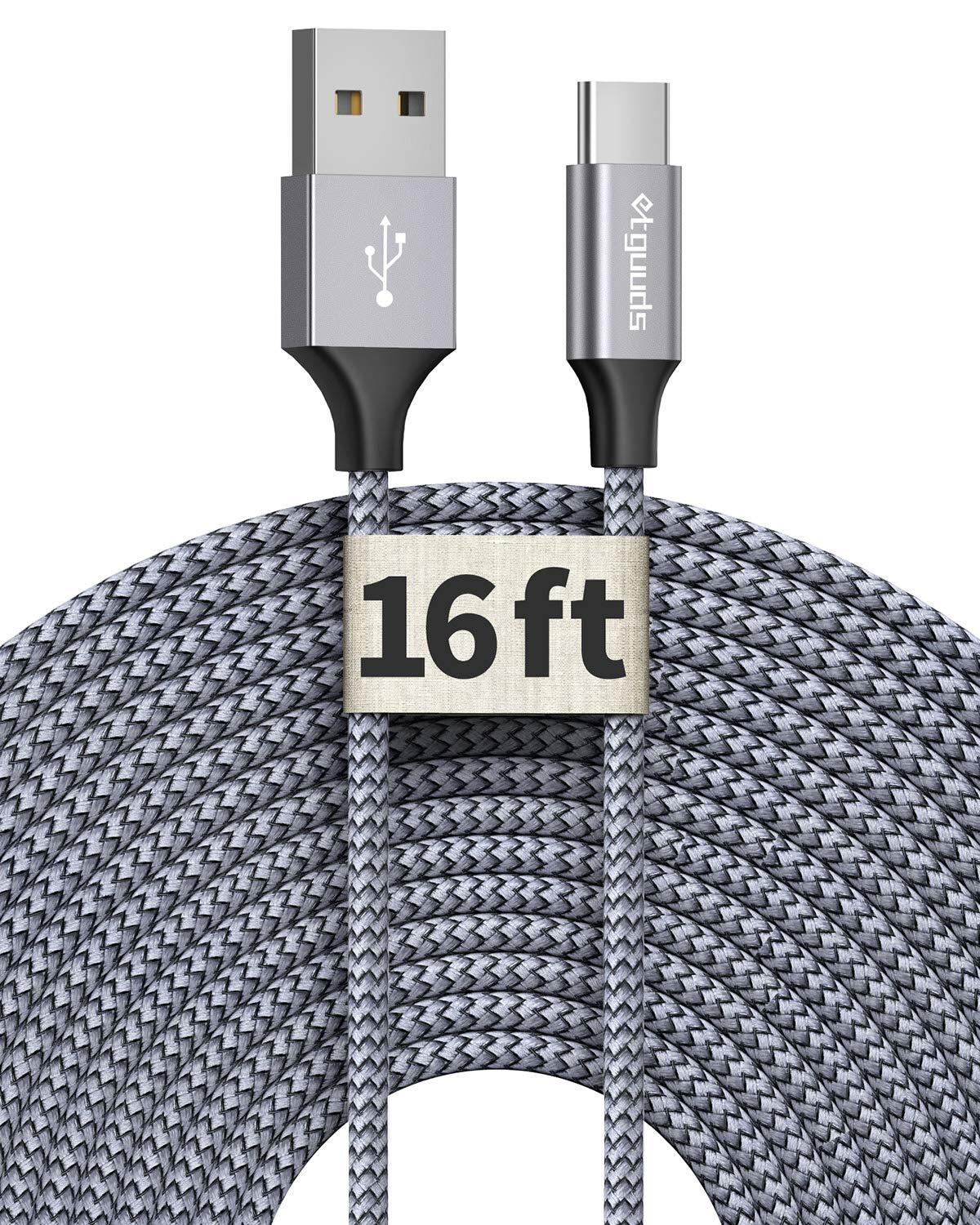 etguuds 16ft Extra Long USB C Cable USB-A 2.0 to USB-C Cable Fast Charging Ty...