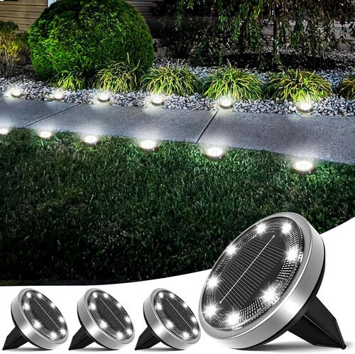 4 Pack Solar Ground Lights, 8 LED Flat Solar Disc Lights for Outdoor Pathway - 第 11/12 張圖片