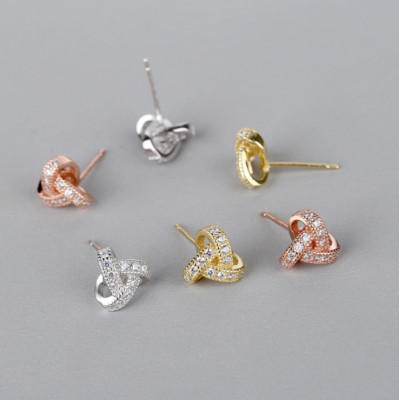 925 Sterling Silver Infinity Love Knot Cubic Zirconia CZ Earrings Studs Box A27