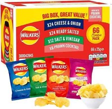 Walkers Crisps Mix Variety Classic Salt Cheese Onion Vinegar Chip Box Pack of 66