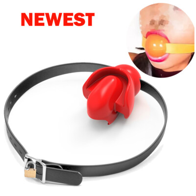 Self Bonbage PU Leather Tongue Fixed Open Mouth Gag BDSM Bondage Flirting Restraint ...