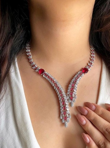24.65 TCW Sapphire ,Emerald & Ruby Stylish Bridal Party Wear Necklace For Woman - Picture 4 of 10