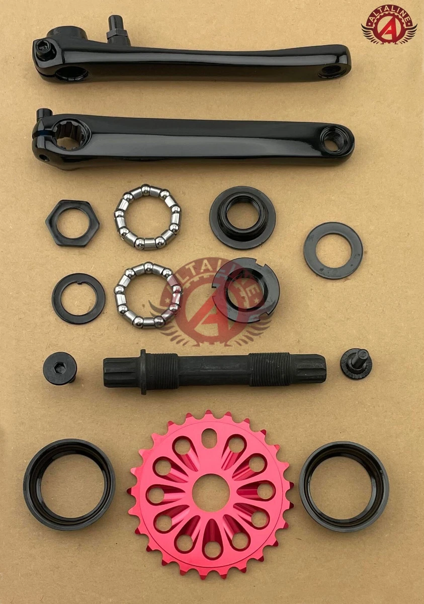 Jeu De Manivelles AltaLine Pour VTT, BMX, Beach Cruiser - 3 Pièces Noir & Rouge - Pignon 25T - Longueur 175 Mm - Neuf