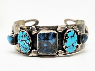 Grand Vintage Native American Navajo Royston Turquoise Sterling Silver Bracelet Old Cuff Grand Vintage Native American Navajo Royston Turquoise Sterling Silver Bracelet Old Cuff