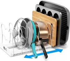 Expandable Pan Organizer Rack, 10 Adjustable Compartments, Kitchen Cabinet