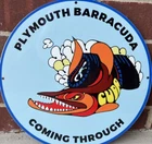 Vintage Style Plymouth Barracuda Coming Through Steel Metal  Sign