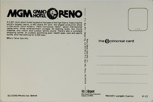 Foto de colección de la sala de póquer de casino MGM Grand Hotel Reno Nevada UNU UNP - Imagen 2 de 2
