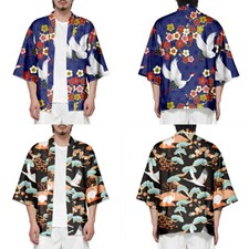 Uomo Etnico Giapponese Kimono Yukata Robe Haori Camicia Cardigan Manica 3/4