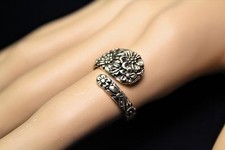 Sterling Silver Floral Spoon Ring Ornate Victorian Flower Theme Ass't Sizes