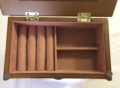 Vintage Wooden Jewelry Box Powell Glass Top 2 Drawers Pretty 9”x 8”x 5.5” - Picture 11 of 16
