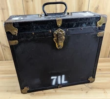 Antique Flat Top Steamer Trunk Black Travel Storage Chest Industrial Decor VTG