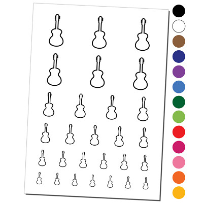 Guitar Outline Temporary Tattoo Water Resistant Fake Body Art Set Collection