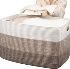 118L Extra Large Blanket Basket, Woven Cotton Rope Storage Basket,25  x 17  x 16"
