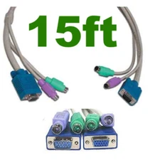 15ft long HQ 3xShield KVM switch box Cable,SVGA/VGA Male~Female,PS2-MM Cord/Wire
