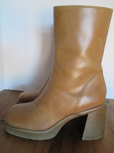 Steve Madden Fantsie Tan Leather Platform Mid-Calf Boots Size 9 - Picture 6 of 11