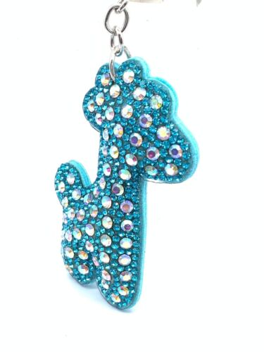 Schlüsselanhänger Glitzer blaue Giraffe Diamant Glitzer Silber Quaste Charm Accessoire - Bild 3 von 7