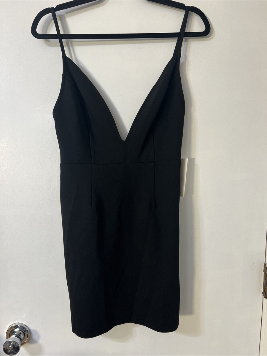 tobi black mini dress women's fitted low cut deep v neck Sz M Open Back Strapless Size:18/20 Jovani Dresses Sky Blue Midi Dress, polyester.
