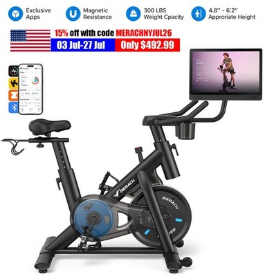 MERACH Exercise Bike Magnetic Stationary Bike w/ 15.6''HD Low Noise Indoor 300lbs