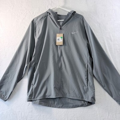 Nike Jacket Hooded Full Zip Grey Swoosh Logo Elastic Cuffs XL