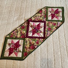 Hand Made Quilted Table Runner/ Topper -14" x 41  Floral/ Garden Multicolor