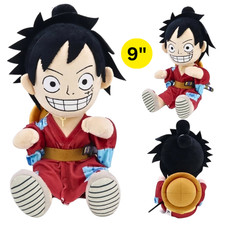 Raro muñeco de peluche kimono Luffy Wano de una pieza figura 9" con sombrero de paja katana juguete