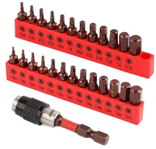 25 Pc Hex Bit Set, Allen Key Drill Bits, Quick Change, SAE Metric, Magnetic Tips