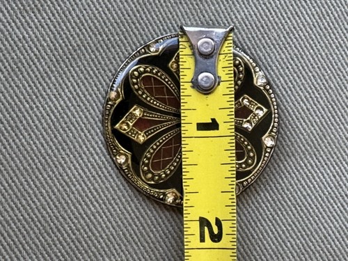 Vintage Antique French Round Metal Enamel Rhinestone 1.625” Brooch Pin - Picture 15 of 15