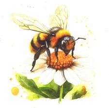 (2) Paper Beverage Napkins for Decoupage/Mixed Media - Bumblebee and Daisy