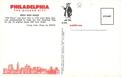 Vintage Betsy Ross House Philadelphia Postcard WYCO 1964 Historic Flag - Picture 2 of 2