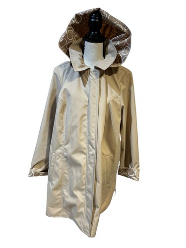 DENNIS BASSO Lightweight Jacket Tan Hooded Zip/Snap Sz 1X EUC - Picture 1 of 4