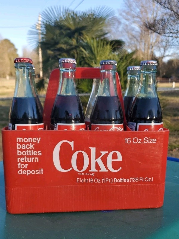 1960s Nice CocaCola Plastic Bottle Carrier with Nice1990s Mexican Glass Bottles 