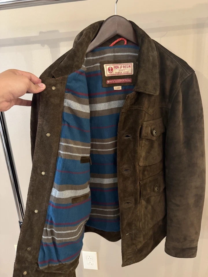 Men’s XL Iron and Resin Brown Genuine Cow Suede 3 pocket Button closure Jacket - Image 3 of 4