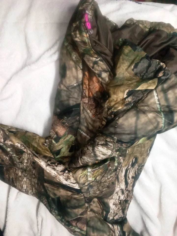 Casaco Mossy Oak camuflado rosa feminino tamanho XL capuz isolado zíper completo - Imagem 4 de 4