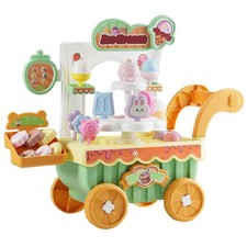 Educational Ice Cream Cart Toy with 27pcs, Rotating Stand, LED, Music