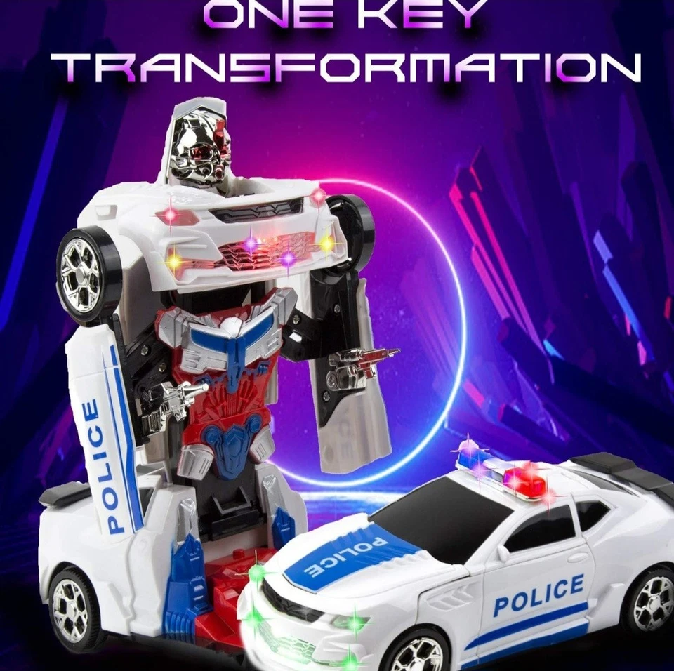 Robot Police Car Transformers Toy Lights Sounds Bump and Go Action - Image 2 of 4