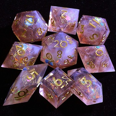 9 Polyhedral Resin Dice D and D Sets Gold Coffee for Dungeons Dragons RPG