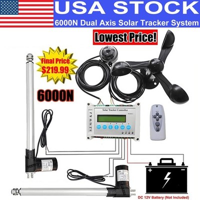 Complete 6000N Dual Axis Solar Panel Tracking System W/ Solar Tracker Controller