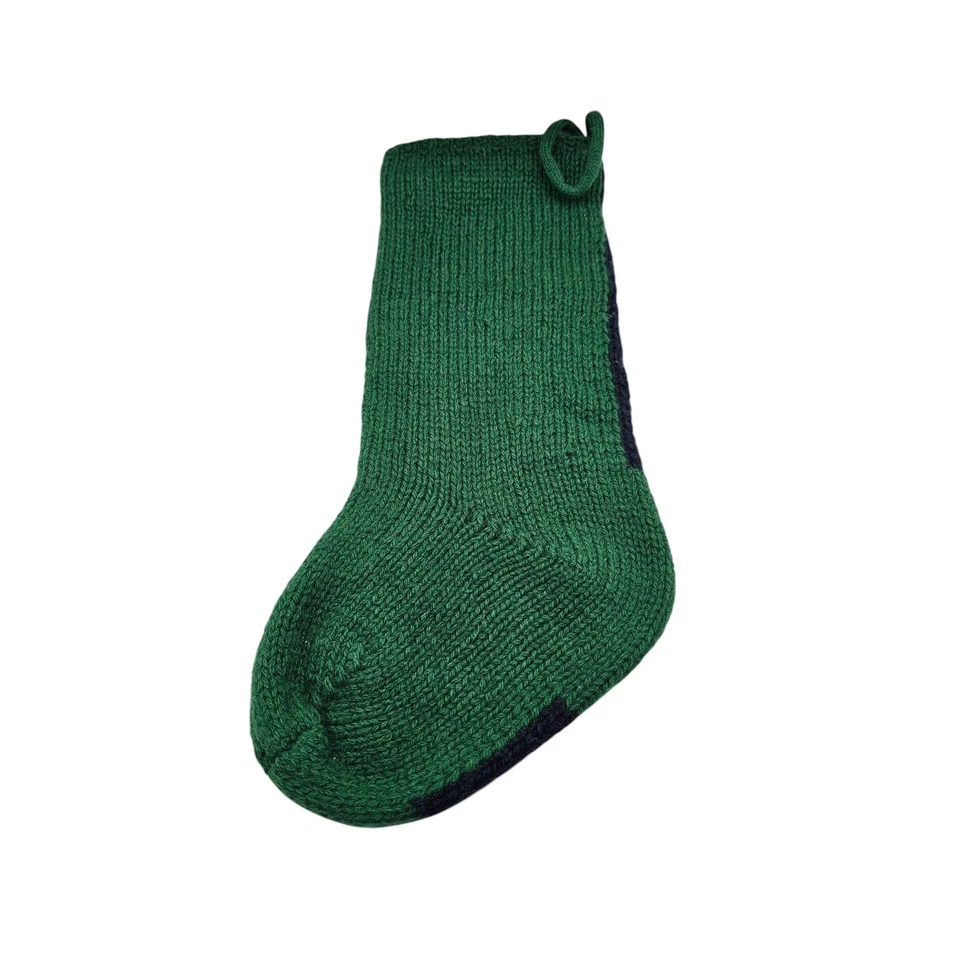 VTG Wool Knit Santa Claus Yellow Stars Green Background Christmas Stocking 19” - Image 3 of 4